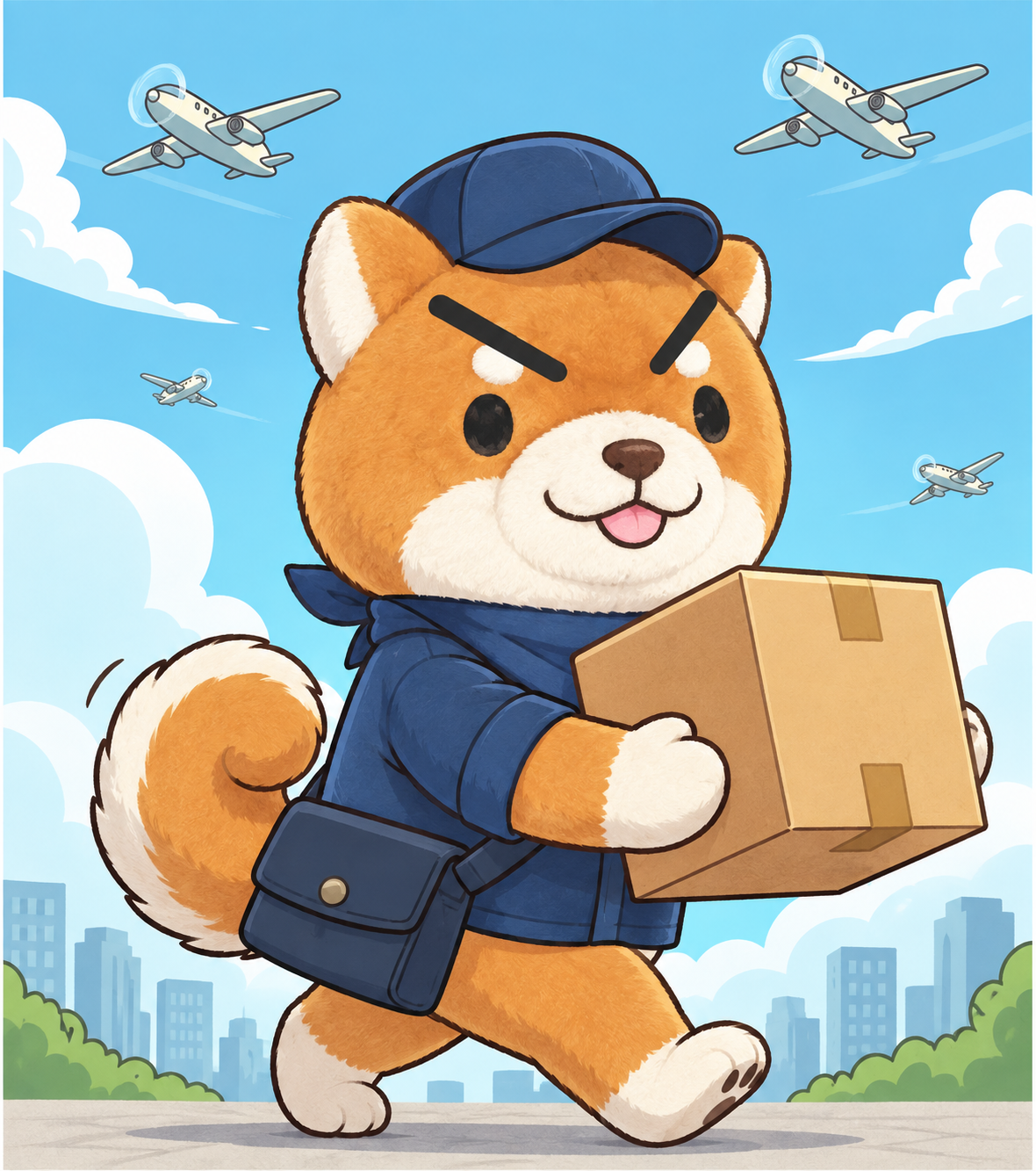 Shiba Shipping Service mascot delivering parcels